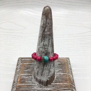 HANDCRAFTED Fossil & Turquoise Bead Ring